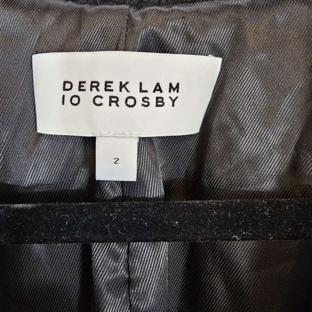 DEREK Lam 10 Crosby size 2 black gathered sleeve tweed blazer turquoise stones - Picture 4 of 6